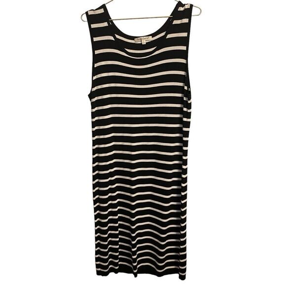 TravelSmith Sleeveless Scoop Neck Striped Knit Dress Navy White Large - Picture 1 of 7